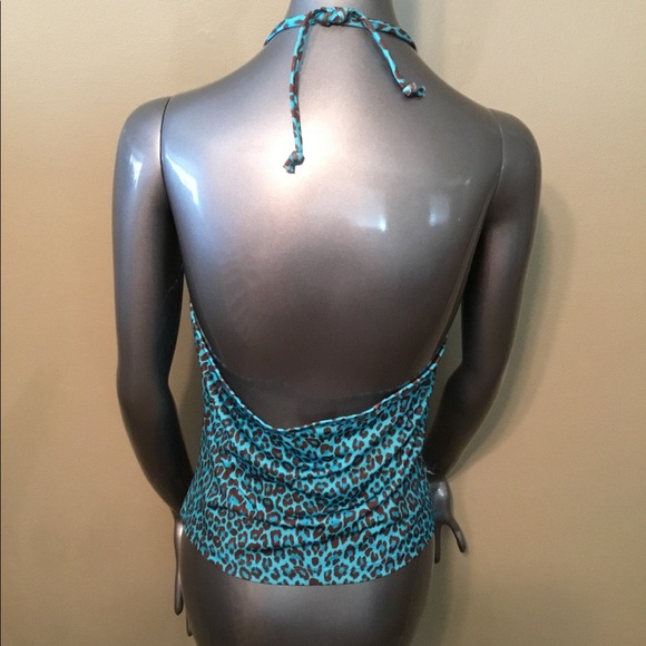 Vintage Eye Candy aqua leopard cropped halter top - Picture 4 of 6